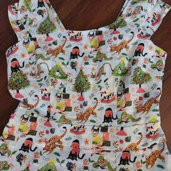 RARE retrolicious Cats Christmas Holiday Fit & Flare Dress Excellent US MADE - Picture 2 of 5